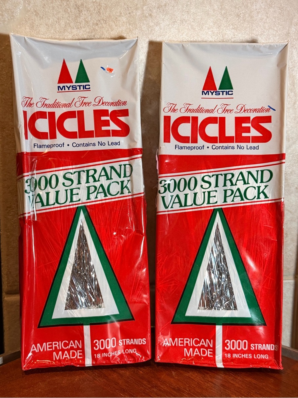 Set of 2 Vintage Silver Mystic Icicles 18” 3000ct Each Flameproof USA Made